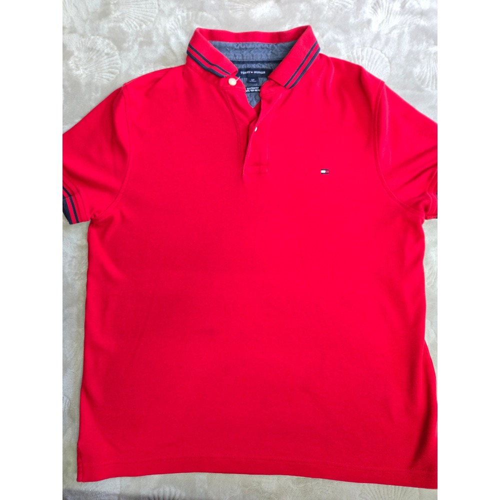 Tommy Hilfiger Mens Custom Fit Polo Shirt Red Short Sleeve Small Flag Logo